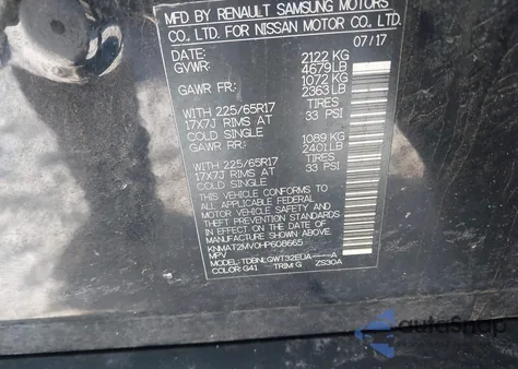 2017 Nissan Rogue Sv z USA, uszkodzony, nr VIN KNMAT2MV0HP608665